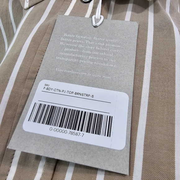 Everlane Shirt Womens Small Brown Button Up Woven Pajama Silky Cotton Crop PJ - Picture 9 of 13